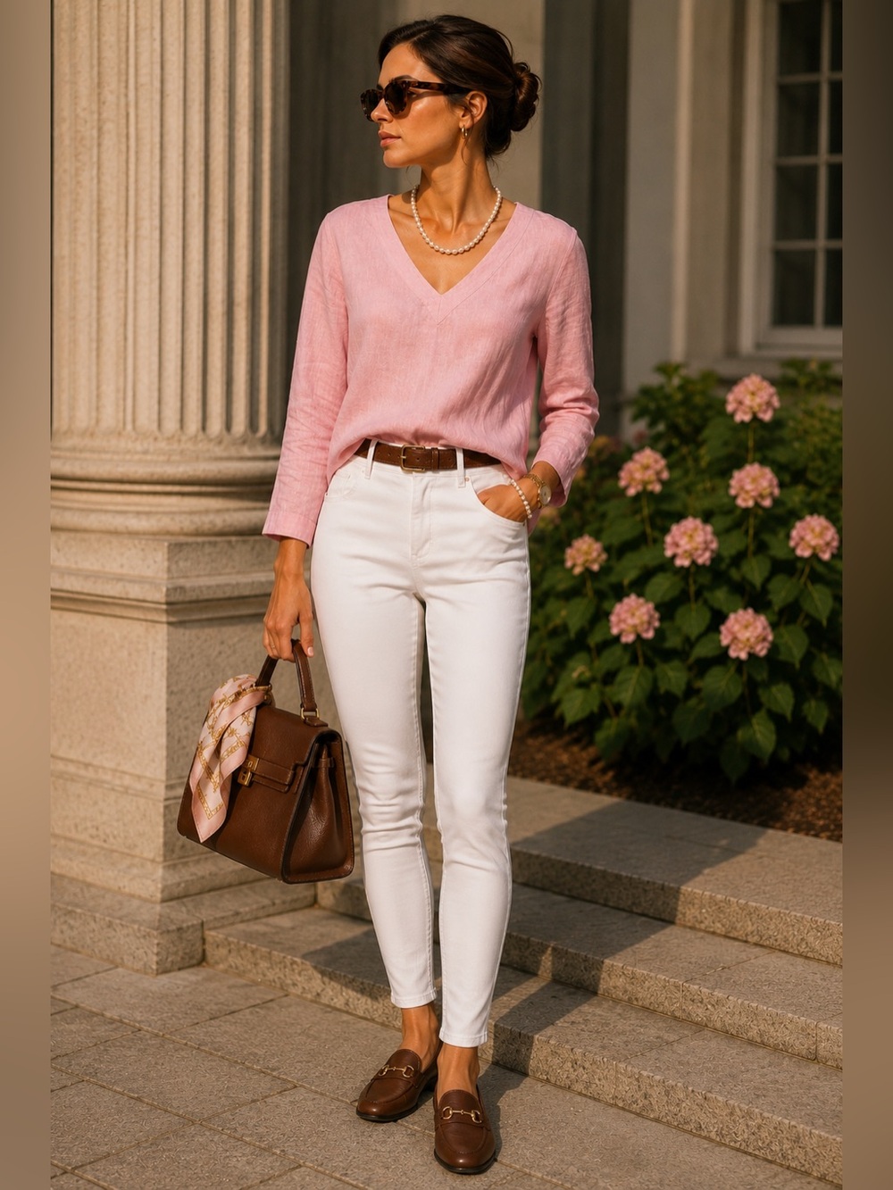 Ann Taylor Pink V-Neck Long Sleeve Top
